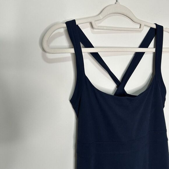 Eddie Bauer Travex Maxi Dress Womens Medium Criss Cross Back Navy Blue Outdoor - Picture 2 of 9